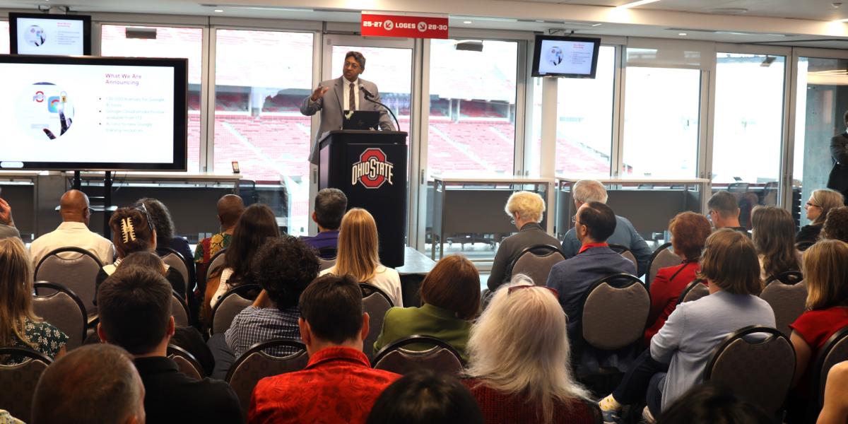 Ohio State Executive Vice President and Provost Ravi V. Bellamkonda spoke about the university's AI Fluency initiative.