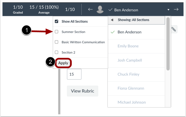Steps to apply filter for hidden grades in Speedgrader